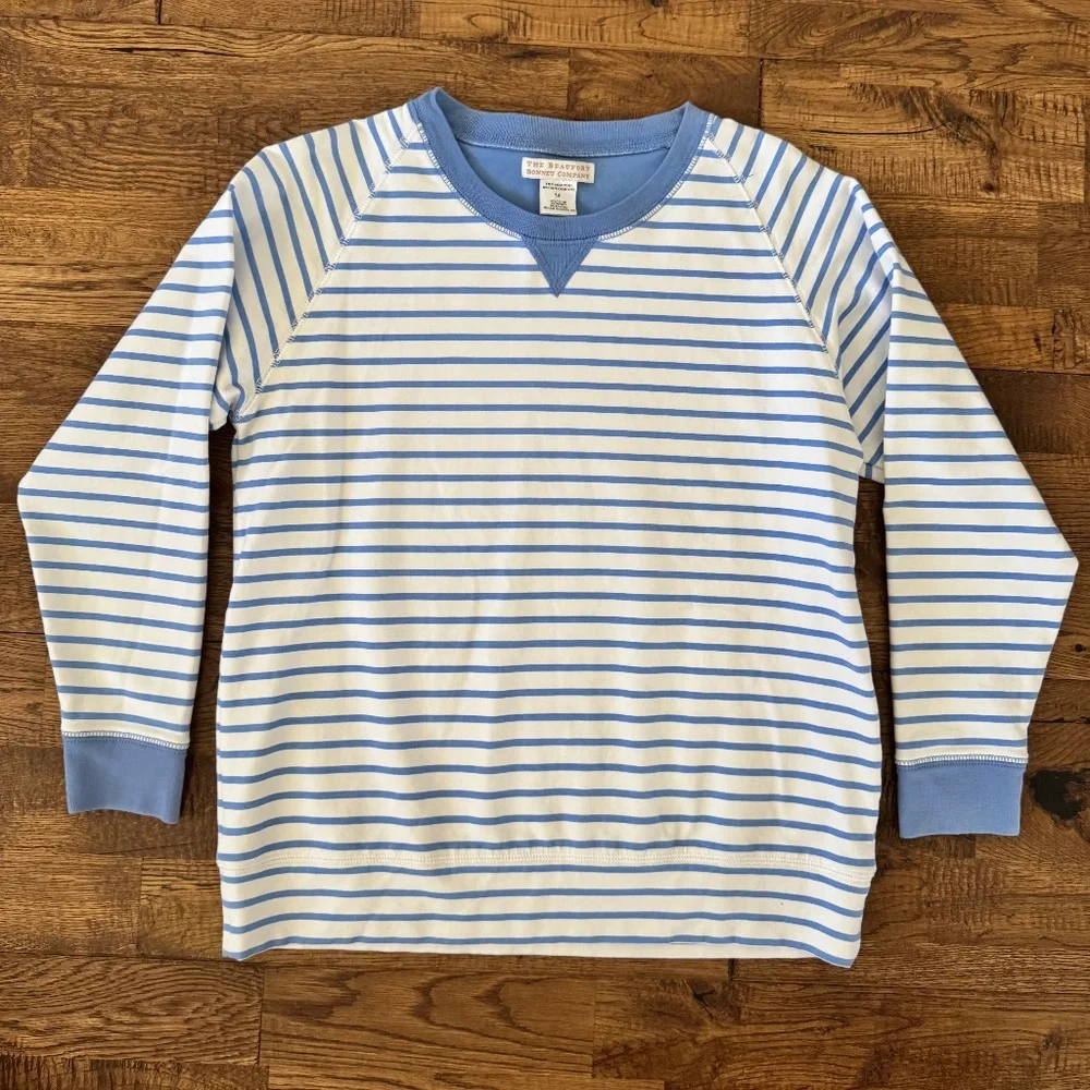 The‎ Beaufort Bonnet Company Cassidy Comfy Crewneck Blue Striped Kids Size 14 E
